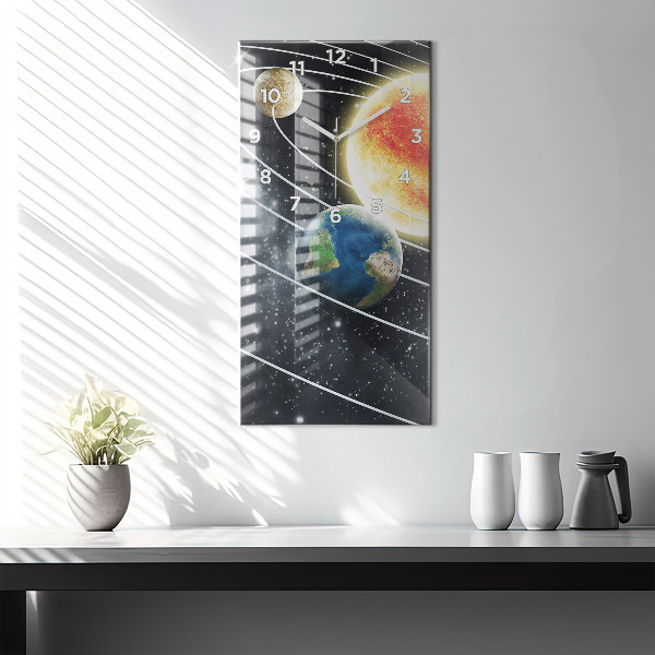Ceas vertical de perete din sticlă Sistemul solar