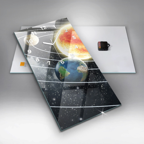 Ceas vertical de perete din sticlă Sistemul solar