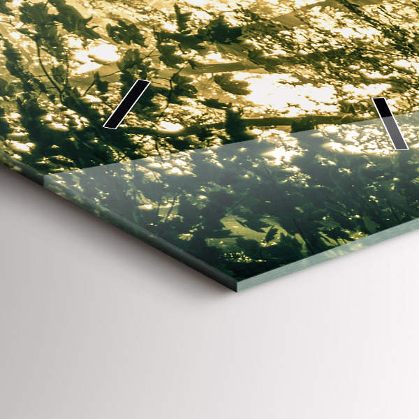 Ceas vertical de perete din sticlă Raze de soare din pădure