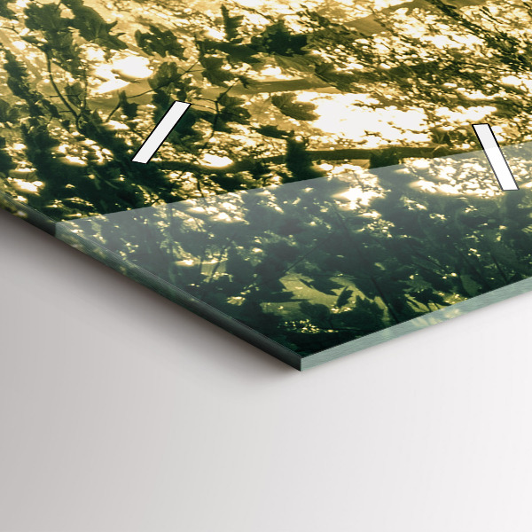 Ceas vertical de perete din sticlă Raze de soare din pădure