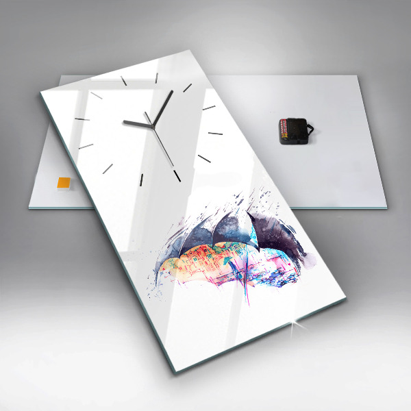 Ceas vertical de perete din sticlă Umbrelă de ploaie și oraș