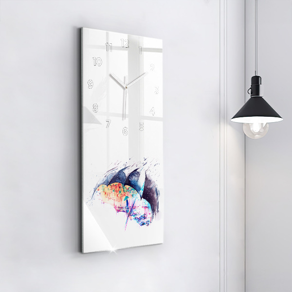 Ceas vertical de perete din sticlă Umbrelă de ploaie și oraș