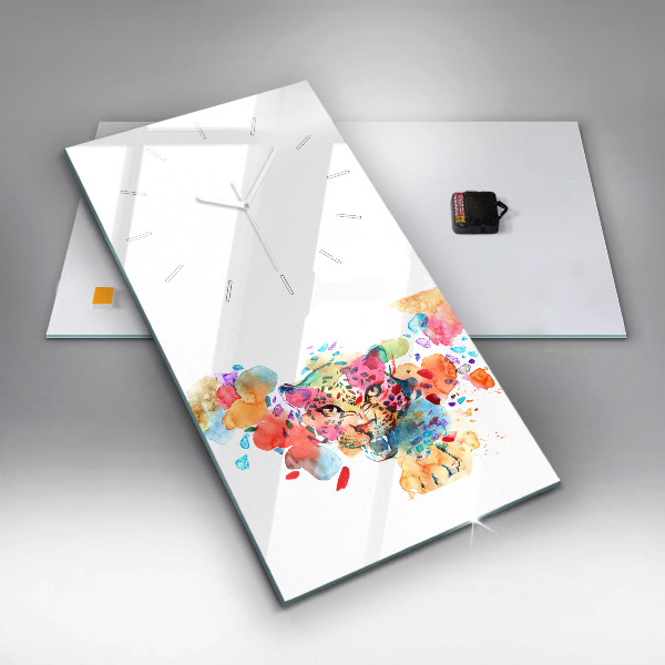 Ceas vertical de perete din sticlă Pisica sălbatică abstractă