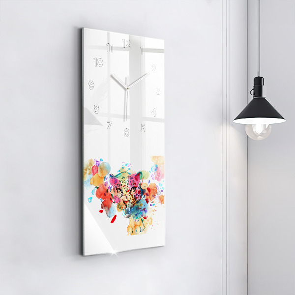 Ceas vertical de perete din sticlă Pisica sălbatică abstractă