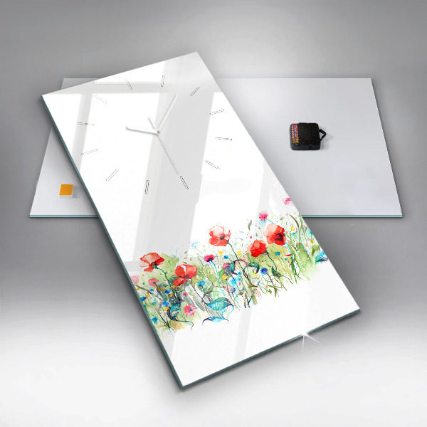 Ceas vertical de perete din sticlă Flori în pajiște