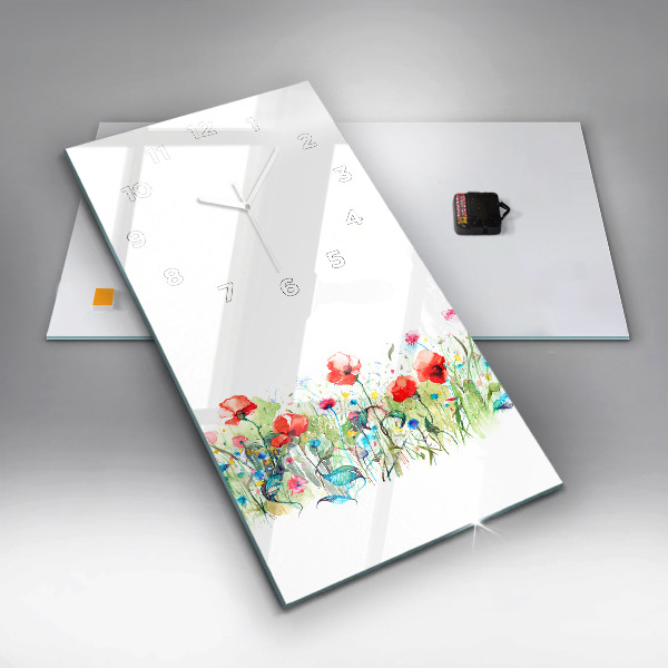 Ceas vertical de perete din sticlă Flori în pajiște