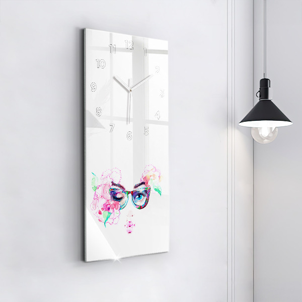 Ceas vertical de perete din sticlă Femeie cu ochelari
