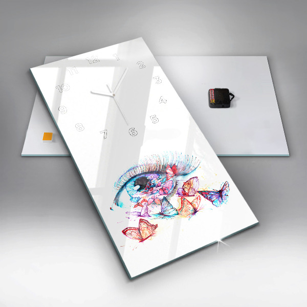 Ceas vertical de perete din sticlă Ochi de fluture colorat