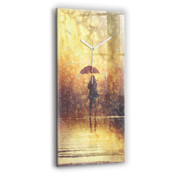 Ceas vertical de perete din sticlă femeie cu umbrelă