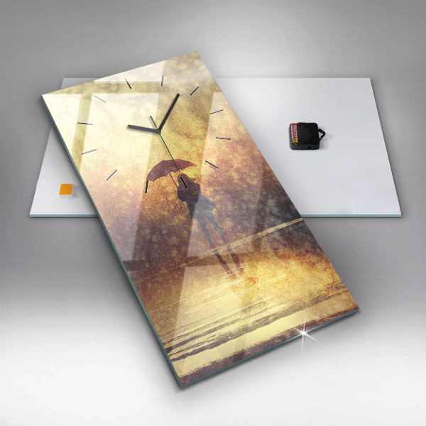 Ceas vertical de perete din sticlă femeie cu umbrelă