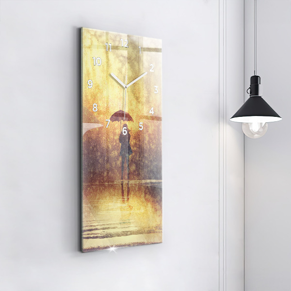 Ceas vertical de perete din sticlă femeie cu umbrelă