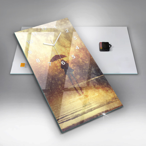 Ceas vertical de perete din sticlă femeie cu umbrelă