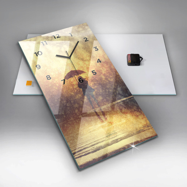 Ceas vertical de perete din sticlă femeie cu umbrelă