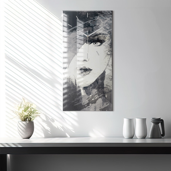 Ceas vertical de perete din sticlă Femeie – acuarele