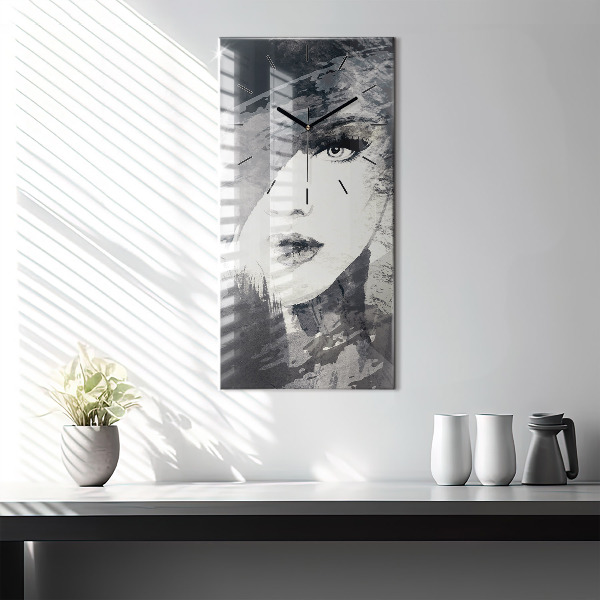 Ceas vertical de perete din sticlă Femeie – acuarele