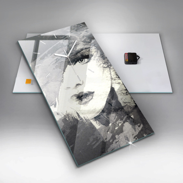 Ceas vertical de perete din sticlă Femeie – acuarele