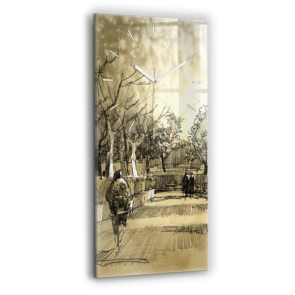 Ceas vertical de perete din sticlă Parc și copaci în sepia