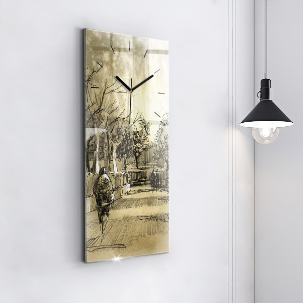 Ceas vertical de perete din sticlă Parc și copaci în sepia