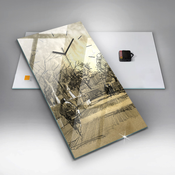 Ceas vertical de perete din sticlă Parc și copaci în sepia