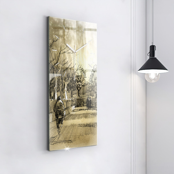 Ceas vertical de perete din sticlă Parc și copaci în sepia