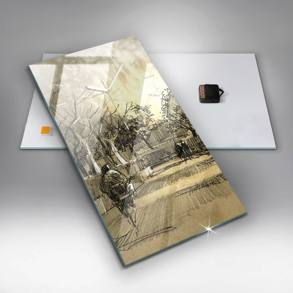 Ceas vertical de perete din sticlă Parc și copaci în sepia