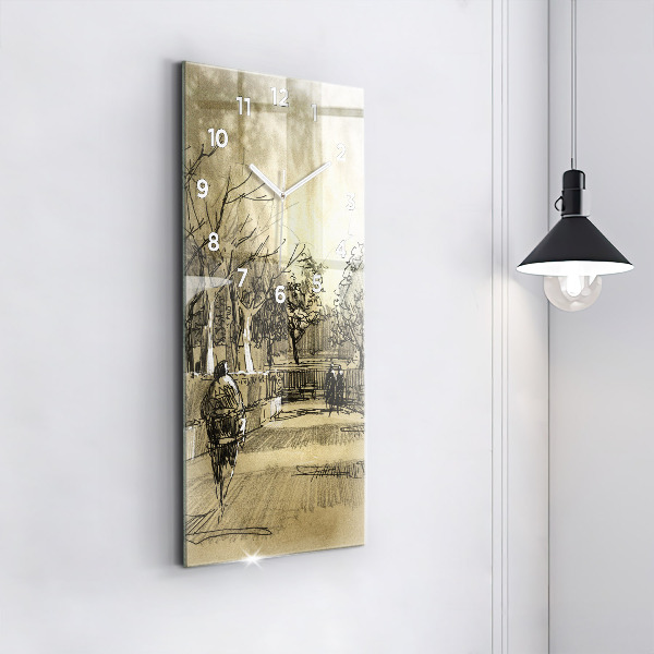 Ceas vertical de perete din sticlă Parc și copaci în sepia