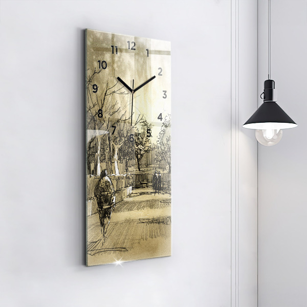 Ceas vertical de perete din sticlă Parc și copaci în sepia