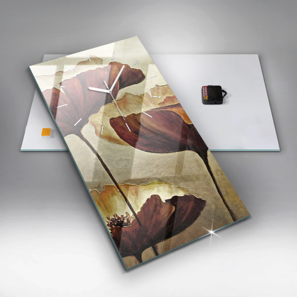 Ceas vertical de perete din sticlă Maci pictati