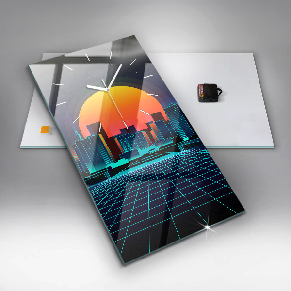 Ceas vertical de perete din sticlă Oraș ciberspațial