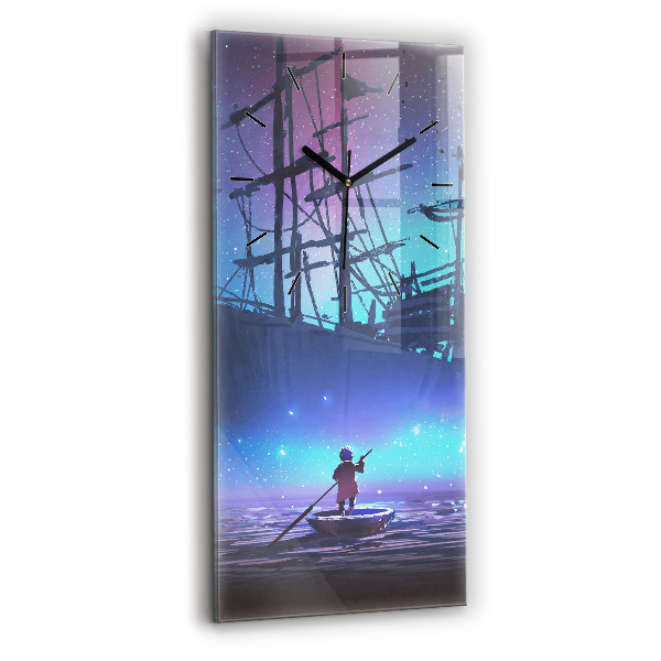 Ceas vertical de perete din sticlă Nava cu vele fantezie