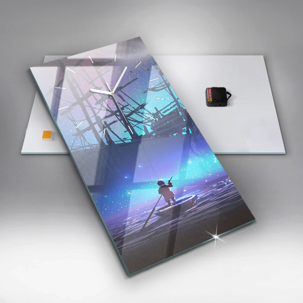 Ceas vertical de perete din sticlă Nava cu vele fantezie