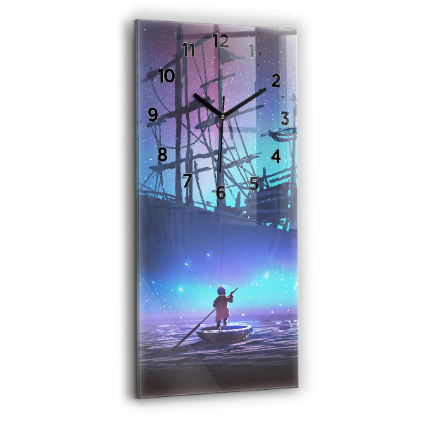 Ceas vertical de perete din sticlă Nava cu vele fantezie