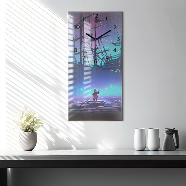 Ceas vertical de perete din sticlă Nava cu vele fantezie