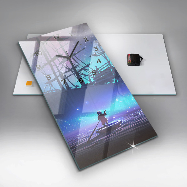 Ceas vertical de perete din sticlă Nava cu vele fantezie