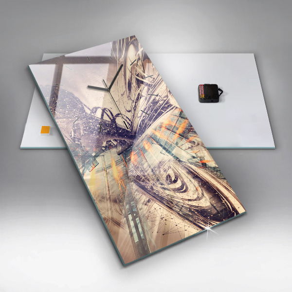 Ceas vertical de perete din sticlă Mecanism abstract