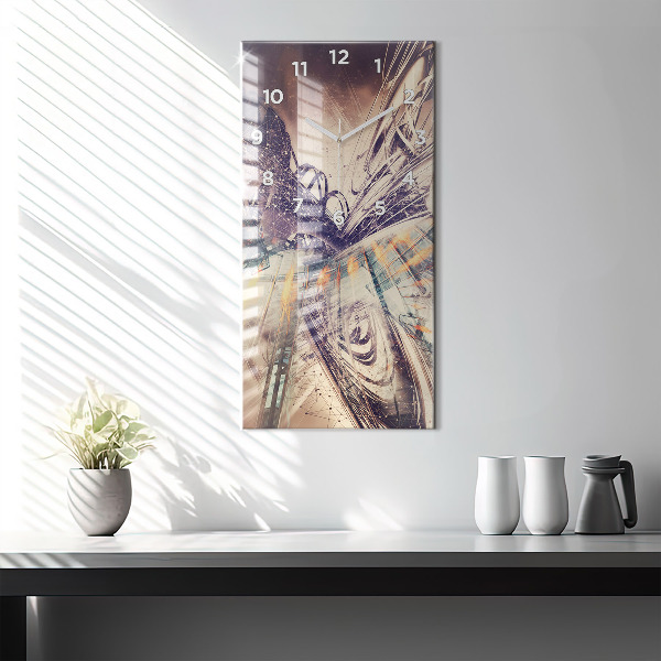 Ceas vertical de perete din sticlă Mecanism abstract