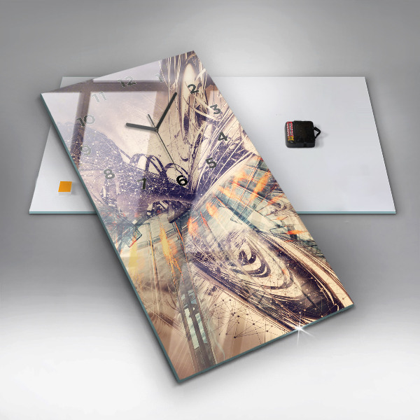 Ceas vertical de perete din sticlă Mecanism abstract