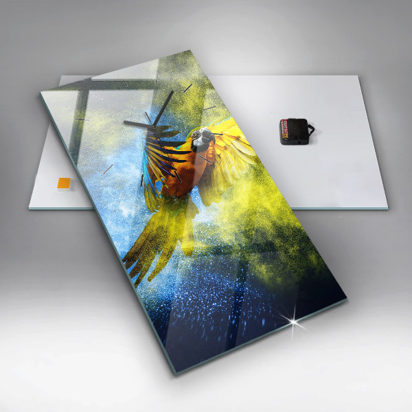 Ceas vertical de perete din sticlă Papagal colorat