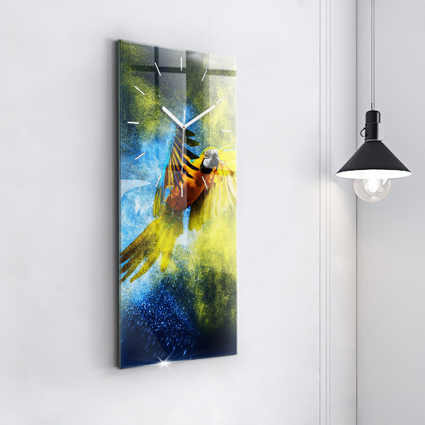 Ceas vertical de perete din sticlă Papagal colorat