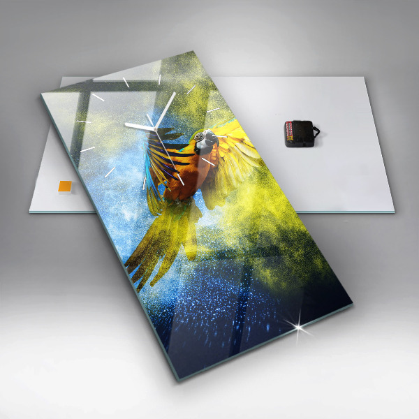 Ceas vertical de perete din sticlă Papagal colorat