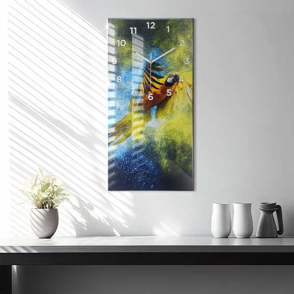 Ceas vertical de perete din sticlă Papagal colorat