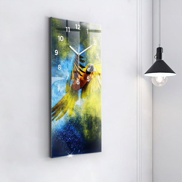 Ceas vertical de perete din sticlă Papagal colorat