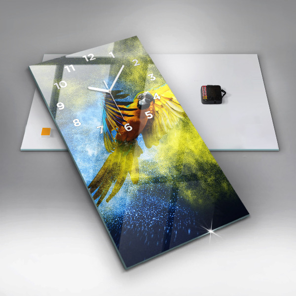 Ceas vertical de perete din sticlă Papagal colorat