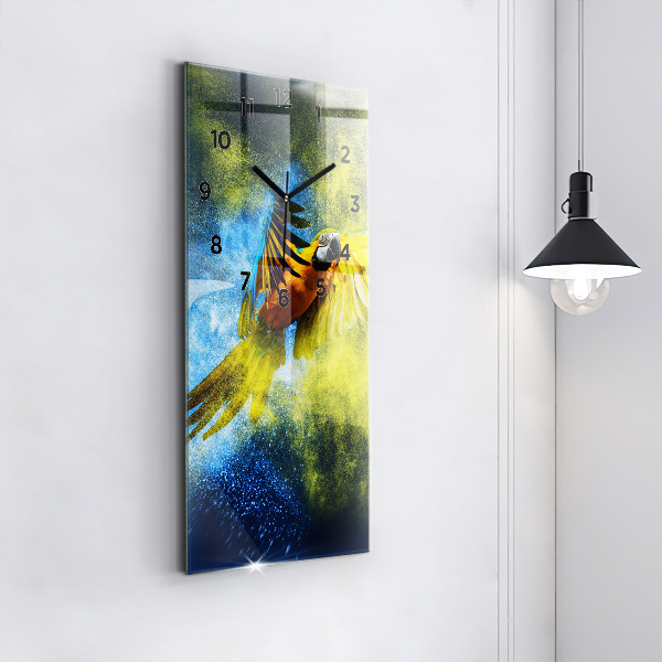 Ceas vertical de perete din sticlă Papagal colorat