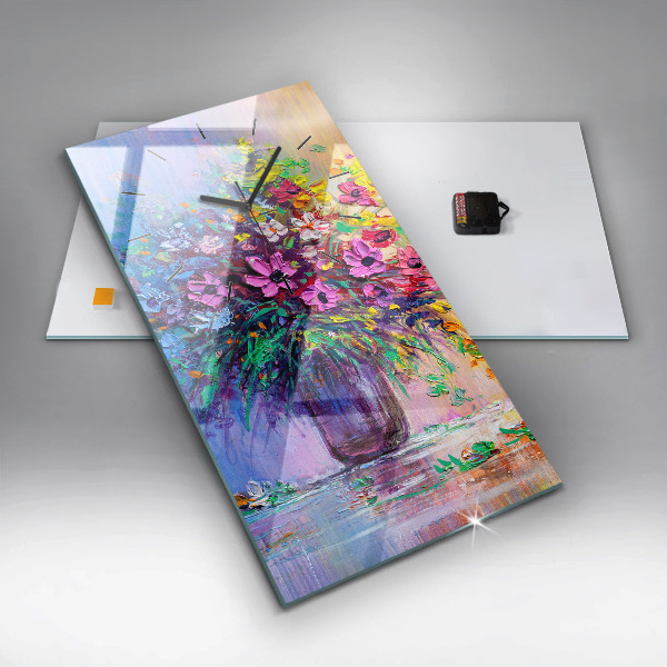 Ceas vertical de perete din sticlă Flori într-o vază