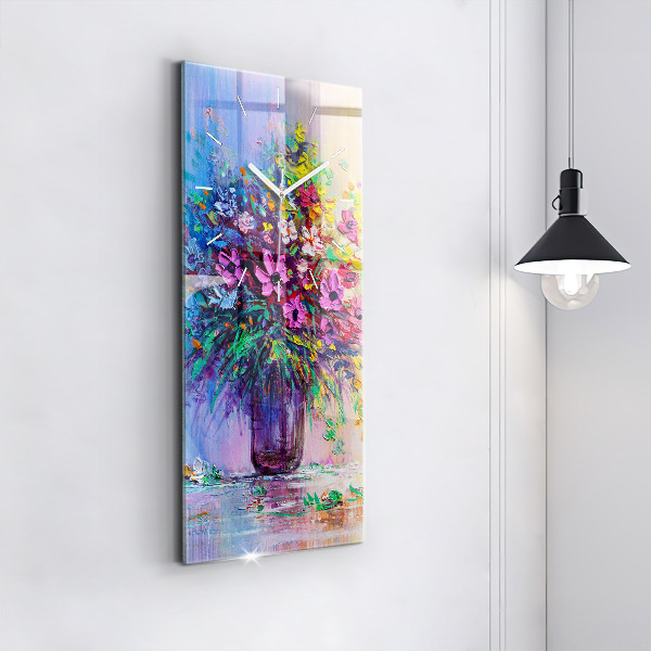 Ceas vertical de perete din sticlă Flori într-o vază