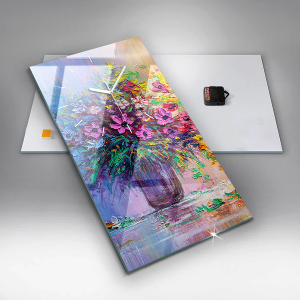 Ceas vertical de perete din sticlă Flori într-o vază