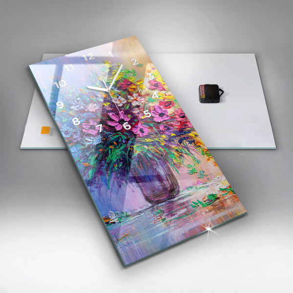 Ceas vertical de perete din sticlă Flori într-o vază