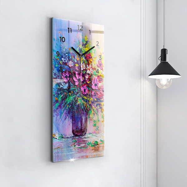 Ceas vertical de perete din sticlă Flori într-o vază