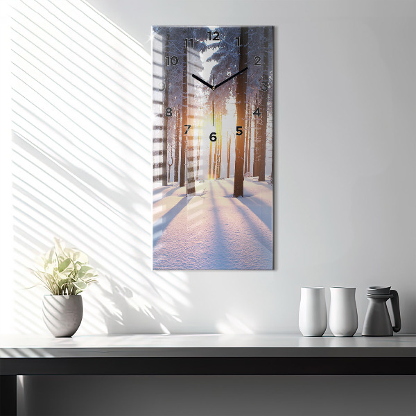 Ceas vertical de perete din sticlă Apus de soare din pădure